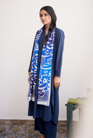 Huroof (Arabic Letter) - Shaded Blue Stole