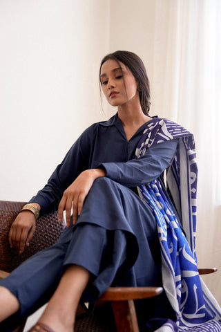 Huroof (Arabic Letter) - Shaded Blue Stole