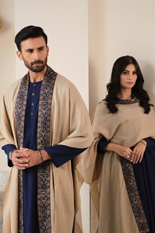 Dariya (Wandering River) Cape - Beige & Blue