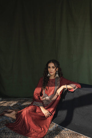 Esra Velvet Co-ord Set - Maroon