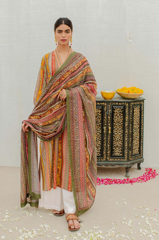 Gulistan (Flowerland) Stripes Dupatta - Mustard