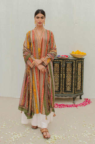 Gulistan (Flowerland) Stripes Dupatta - Mustard