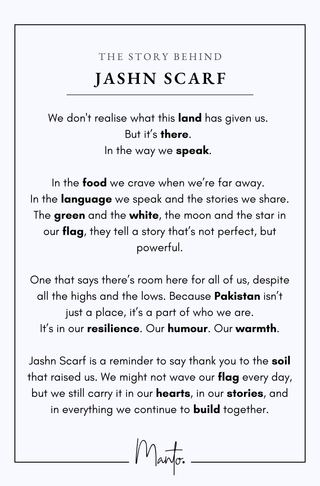 Text about Jashn Scarf with a quote on a white background