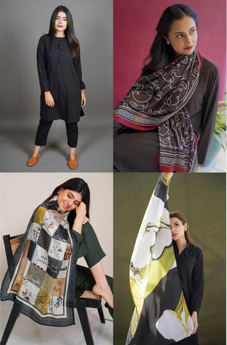 Bundle Pack of Black Solid with Scarves