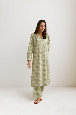 Manto Blocks Co-Ord Set - Green & Beige