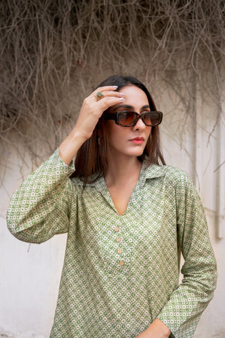 Manto Blocks Co-Ord Set - Green & Beige