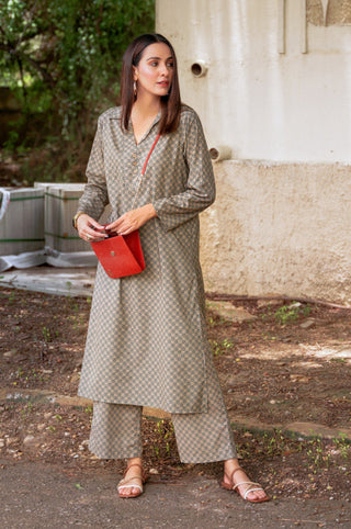 Manto Blocks Co-Ord Set - Teal & Beige