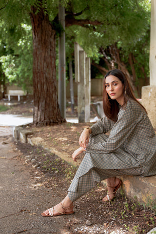 Manto Blocks Co-Ord Set - Teal & Beige