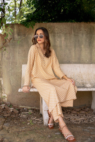 Manto Blocks Co-Ord Set - Mustard & White