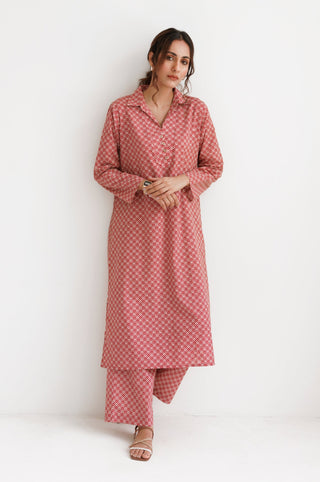 Manto Blocks Co-Ord Set - Red & White