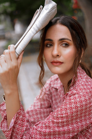 Manto Blocks Co-Ord Set - Red & White