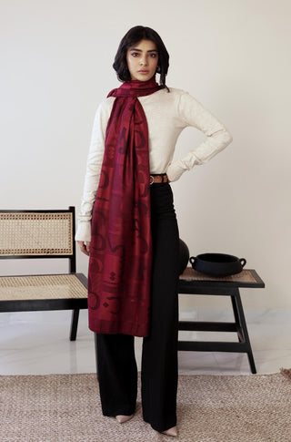Shopmanto, wear manto, manto clothing brand, manto pakistan, ladies clothing brand, urdu calligraphy clothing, Manto urdu calligraphy unisex jazba weaved winter muffler stole maroon, winter collection, acrylic, wool