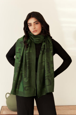 Shopmanto, wear manto, manto clothing brand, manto pakistan, ladies clothing brand, urdu calligraphy clothing, Manto urdu calligraphy unisex jazba weaved winter muffler stole Green, winter collection, acrylic, wool