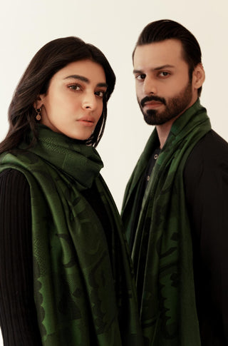 Shopmanto, wear manto, manto clothing brand, manto pakistan, ladies clothing brand, urdu calligraphy clothing, Manto urdu calligraphy unisex jazba weaved winter muffler stole Green, winter collection, acrylic, wool