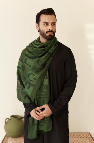 Shopmanto, wear manto, manto clothing brand, manto pakistan, ladies clothing brand, urdu calligraphy clothing, Manto urdu calligraphy unisex jazba weaved winter muffler stole Green, winter collection, acrylic, wool