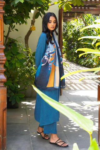 Manto Women's 2 Piece Teal Blue Solid Kalidaar Co-ord Paired Paired with Inayat Scarf