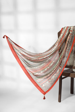 Gulistan (Flowerland) - Brick Red Stripes Dupatta