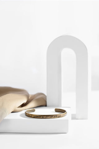 Manto Unisex Gold Stainless Steel Shaheen Cuff Bracelet (Kara) with Urdu Calligraphy of Poetry by Allama Iqbal