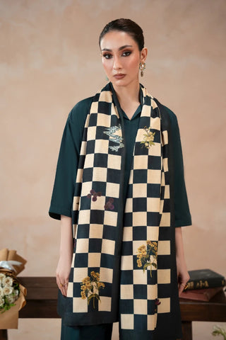 Printed brown winter stole with Urdu calligraphy