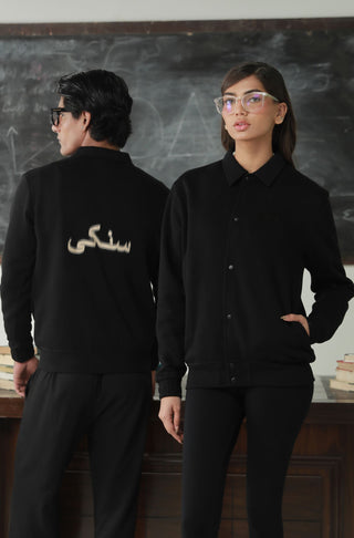 Manto's Unisex Premium Fleece Outerwear Sanki Black Jacket with Sanki Calligraphed at the Back