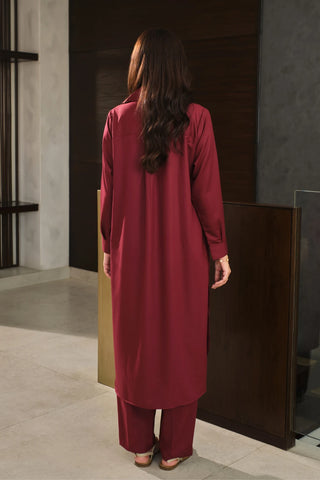 Manto Women's Ready to Wear 2-Piece Ruby Red Solid Co-ord Set