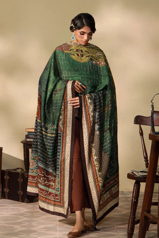 Shop Azaad Odhni, made from Cotton Silk in green color, a printed odhni that features the words of Allama Iqbal.