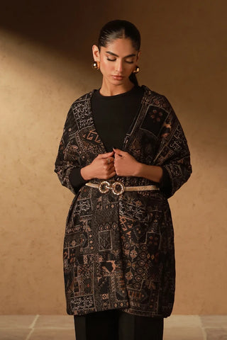 Qala (Art) Velvet Stole - Black