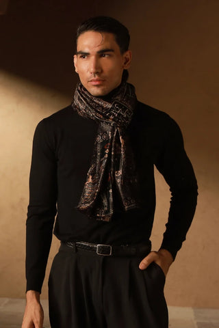 Qala (Art) Velvet Stole - Black