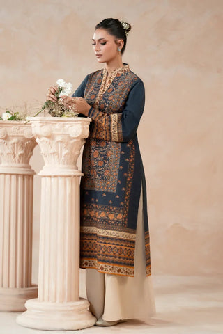 Manto Women's Teal Printed Kurta with Urdu Calligraphy paired with Beige Pants