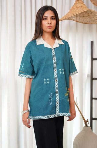 Shopmanto, wear manto, manto clothing brand, manto pakistan, ladies clothing brand, urdu calligraphy clothing, wear manto urdu calligraphy men and women unisex teal zeest western shirt, cotton unisex western shirt