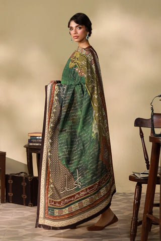 Shop Azaad Odhni, made from Cotton Silk in green color, a printed odhni that features the words of Allama Iqbal.