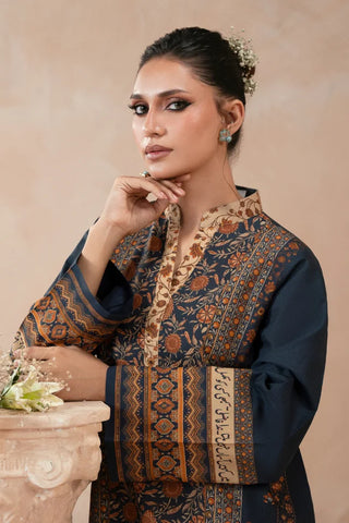 Manto Women's Teal Printed Kurta with Urdu Calligraphy paired with Beige Pants