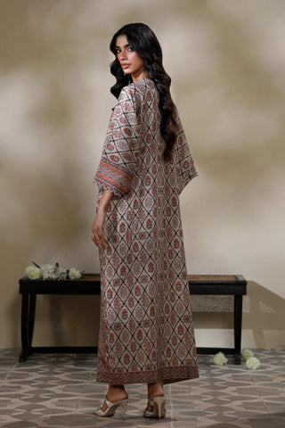 Manto Women's 2 Piece Stitched Beige Kaftaan Set with Urdu Calligraphy