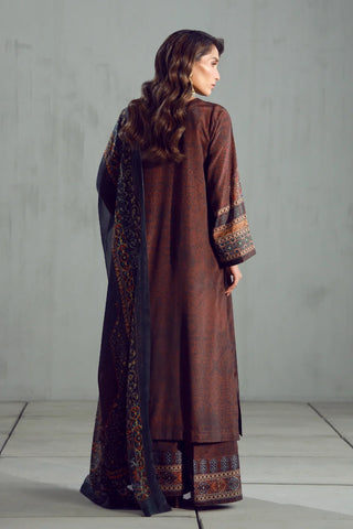 Women's Ready to Wear Printed Brown 3 Piece Set with Urdu Calligraphy