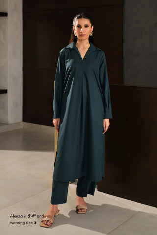 Manto Women's Ready to Wear 2-Piece Teal Solid Co-ord Set