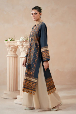 Manto Women's Teal Printed Kurta with Urdu Calligraphy paired with Beige Pants