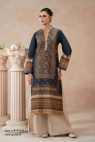 Manto Women's Teal Printed Kurta with Urdu Calligraphy paired with Beige Pants