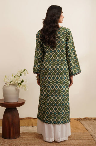 Manto Women's Khaddar Green Kurta with Urdu Calligraphy