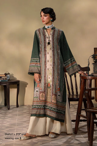 Traditional Green & White embroidered kurta with Urdu calligraphy