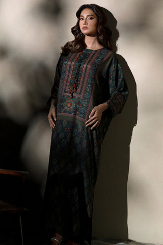 Manto Women's 2 Piece Stitched Green Kaftaan Set with Urdu Calligraphy