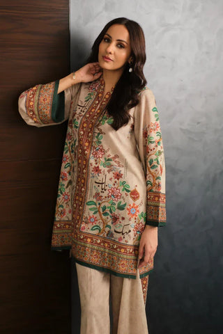 Manto Women's Ready to Wear Lawn 2 Piece Printed Beige Rania Co-Ord Set Featuring Urdu Words