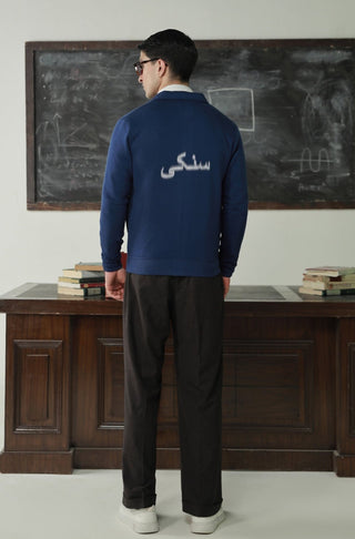 Manto's Unisex Premium Fleece Outerwear Sanki Blue Jacket with Sanki Calligraphed at the Back