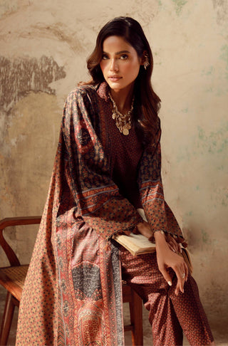 Manto Women's Ready to Wear Brown Outerwear Long Shrug with Urdu Calligraphy