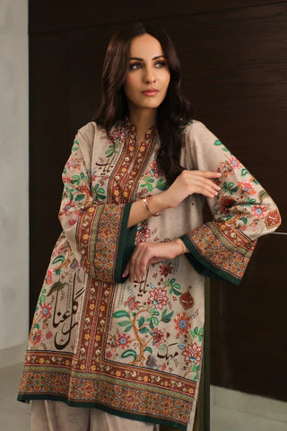 Manto Women's Ready to Wear Lawn 2 Piece Printed Beige Rania Co-Ord Set Featuring Urdu Words