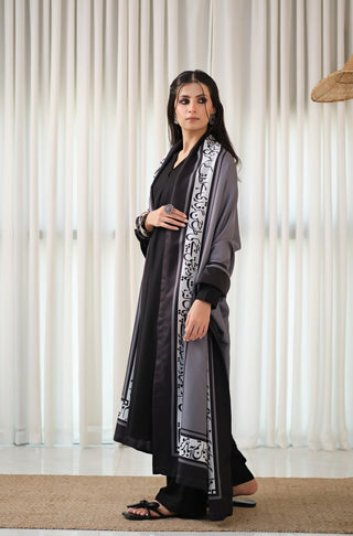 Manto's Unisex Grey Winter Shawl featuring Urdu Calligraphy on the Borders