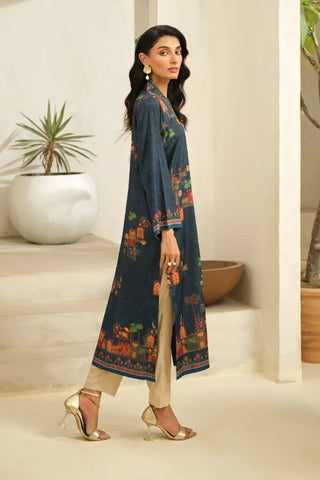Manto Women's Ready to Wear Blue Kurta with Urdu Words Calligraphed Throughout