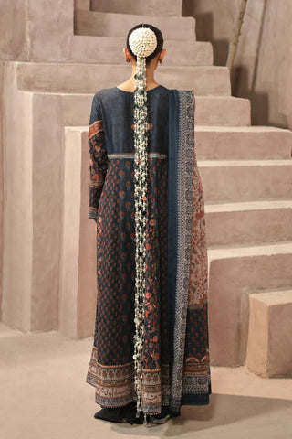 Manto Women's Ready to Wear Deep Blue Anarkali Set with Urdu Calligraphy