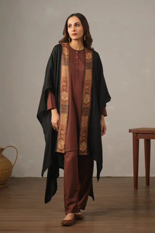 Manto's Unisex Black Acrylic Cape with Printed Borders