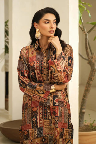 Manto Women's Ready to Wear Brown Qaafila Kurta with Urdu Calligraphy
