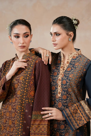 Manto Women's Plum & Teal Printed Kurta with Urdu Calligraphy paired with Beige Pants